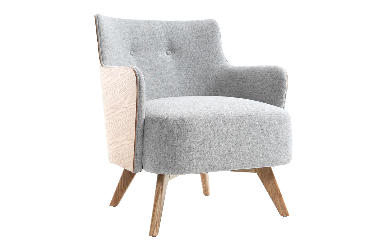 Poltrona scandinava grigio perla piedi legno VALMY