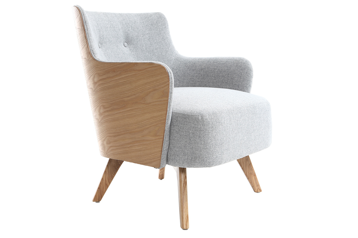 Poltrona scandinava grigio perla piedi legno VALMY