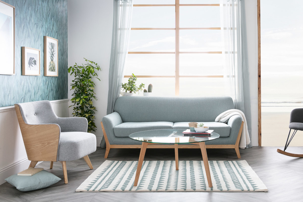 Poltrona scandinava grigio perla piedi legno VALMY