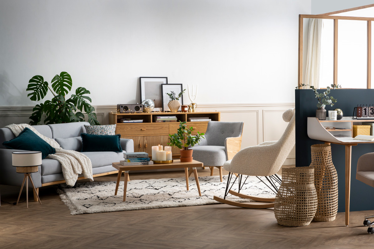 Poltrona scandinava grigio perla piedi legno VALMY