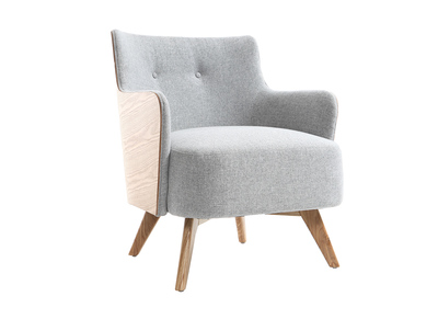 Poltrona scandinava grigio perla piedi legno VALMY - Poltrona scandinava grigio perla piedi legno VALMY