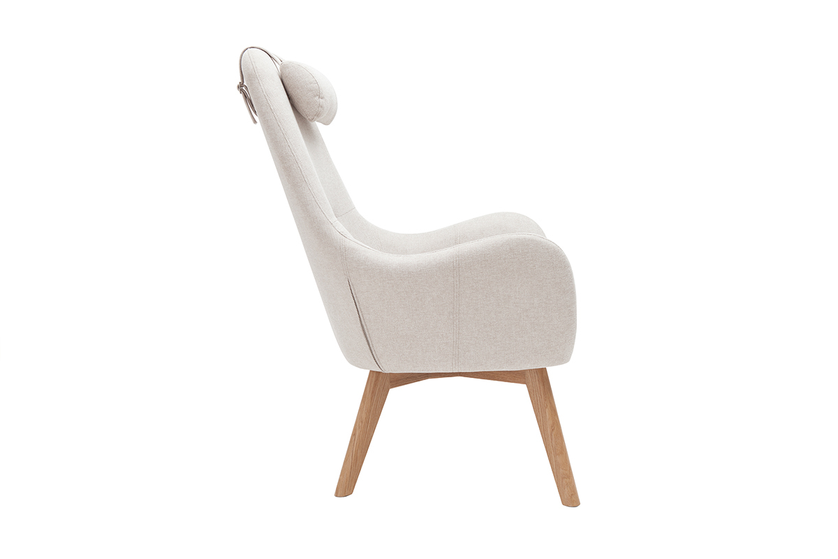Poltrona scandinava in tessuto beige e legno chiaro MANIA