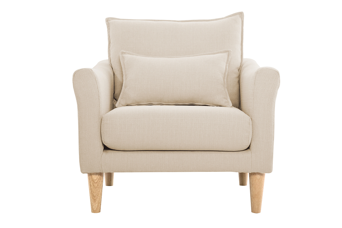 Poltrona scandinava in tessuto beige e massello di hevea KATE