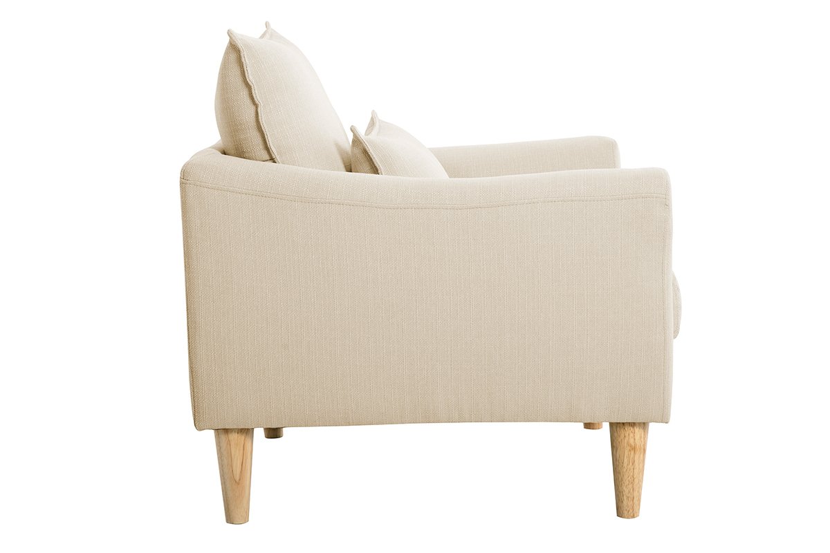 Poltrona scandinava in tessuto beige e massello di hevea KATE