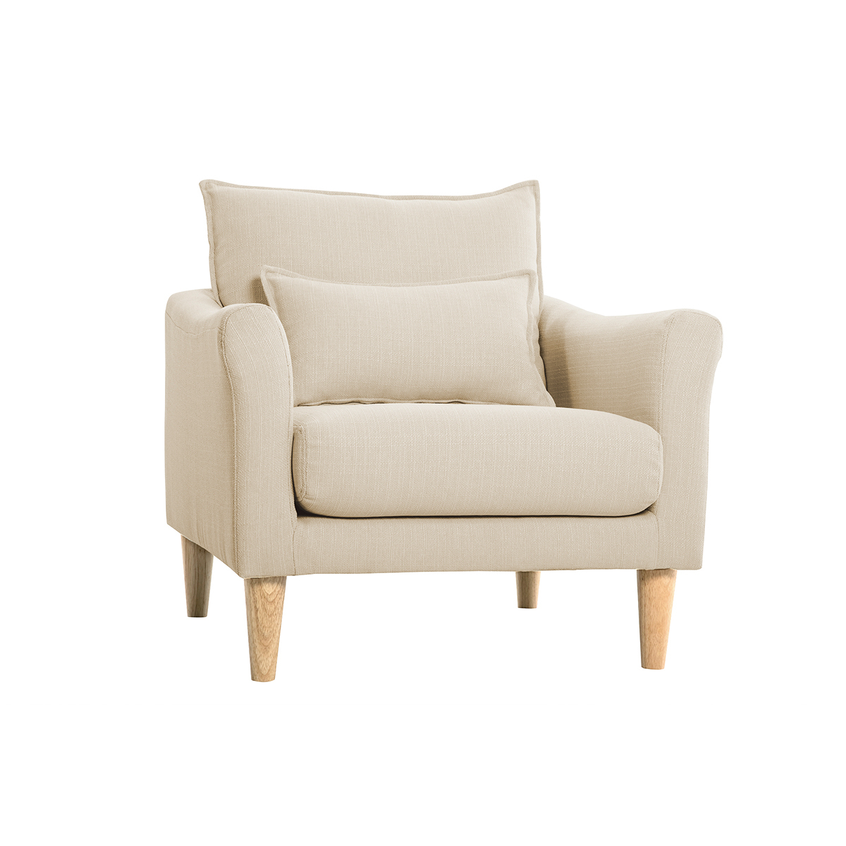 Poltrona scandinava in tessuto beige e massello di hevea KATE