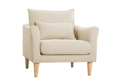 Poltrona scandinava in tessuto beige e massello di hevea KATE