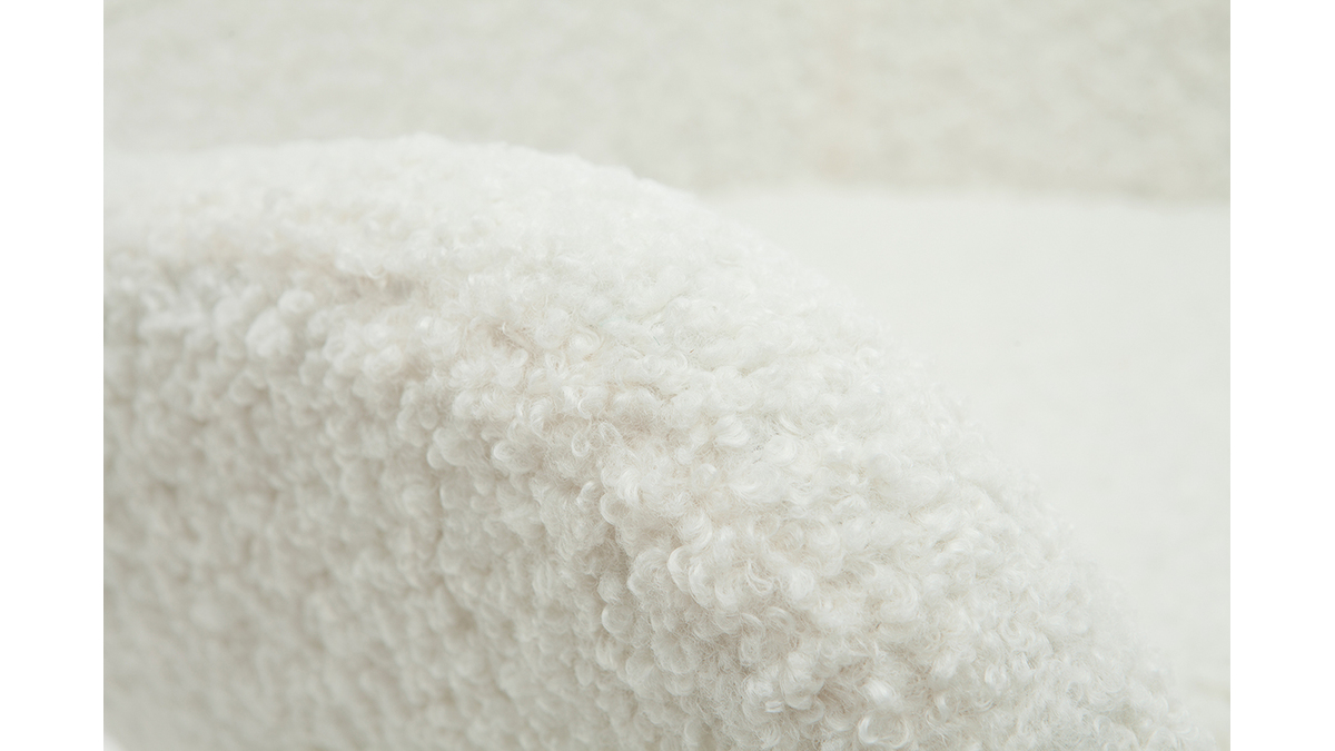 Poltrona scandinava in tessuto bianco con lana effetto riccia e legno ESKUA