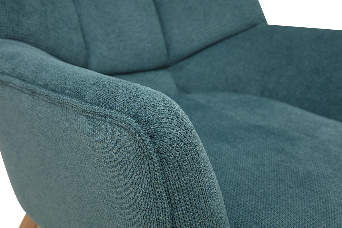 Poltrona scandinava in tessuto ciniglia texturizzato celadon e legno chiaro BRODY