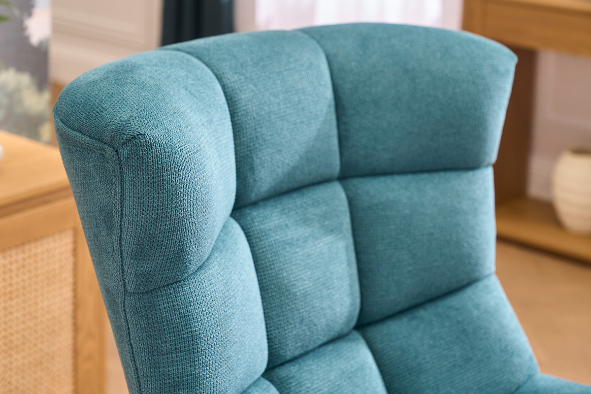 Poltrona scandinava in tessuto ciniglia texturizzato celadon e legno chiaro BRODY