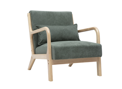Poltrona scandinava in tessuto ciniglia verde kaki e legno massello chiaro DERRY