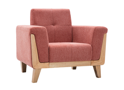 Poltrona scandinava in tessuto color terracotta e legno chiaro FJORD