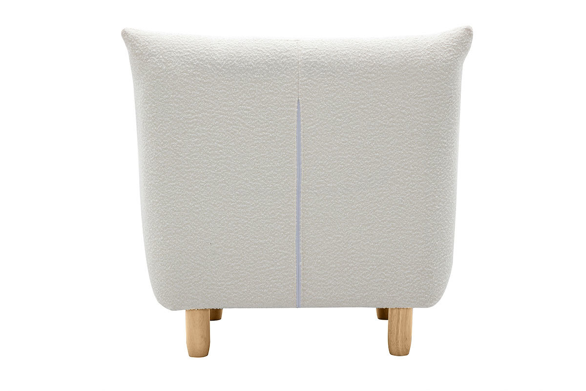 Poltrona scandinava in tessuto effetto lana boucl bianco e legno chiaro YUMI