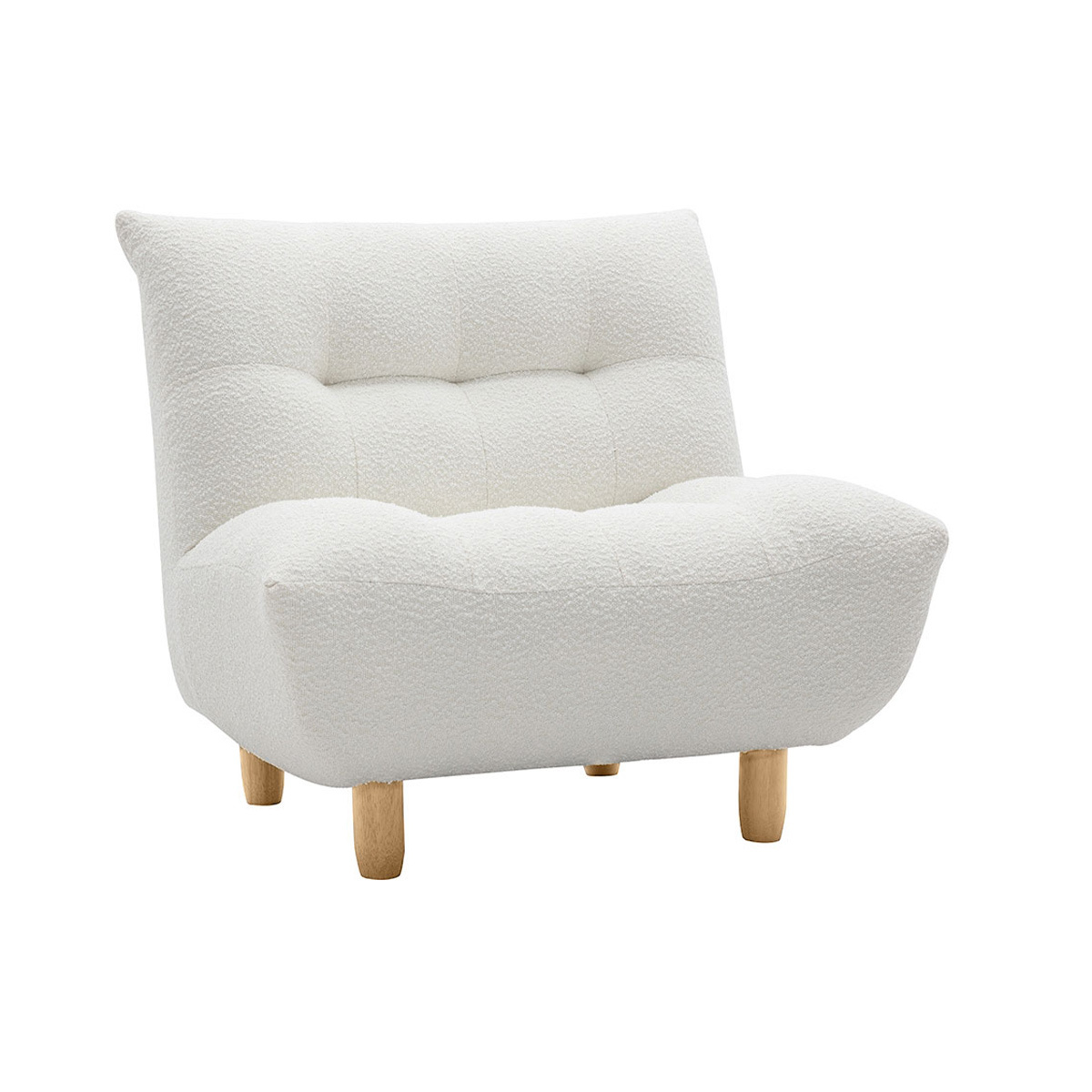 Poltrona scandinava in tessuto effetto lana bouclé bianco e legno chiaro YUMI