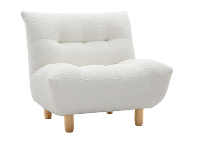 Poltrona scandinava in tessuto effetto lana bouclé bianco e legno chiaro YUMI