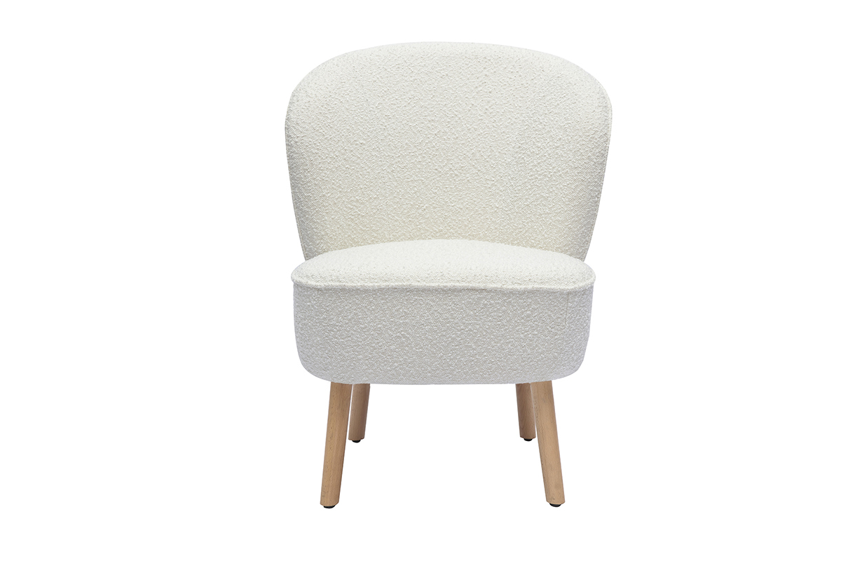 Poltrona scandinava in tessuto effetto lana boucle bianco e legno chiaro AMANITA
