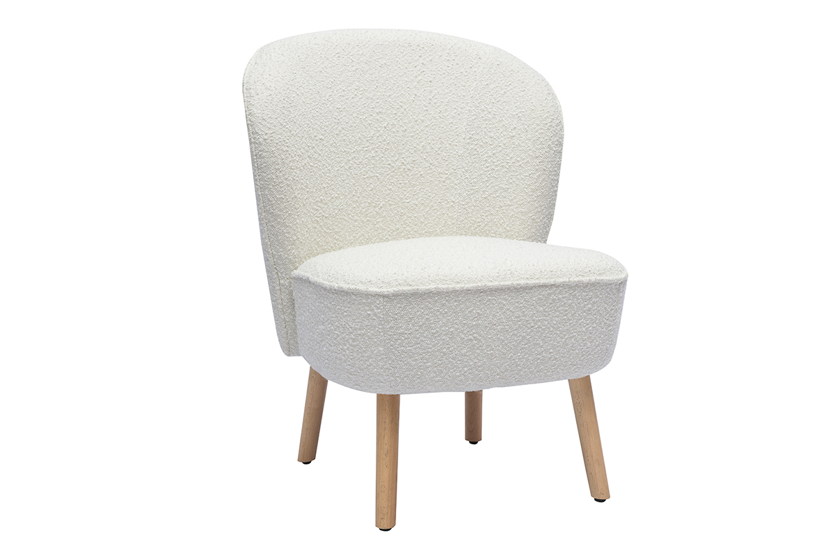 Poltrona scandinava in tessuto effetto lana boucle bianco e legno chiaro AMANITA