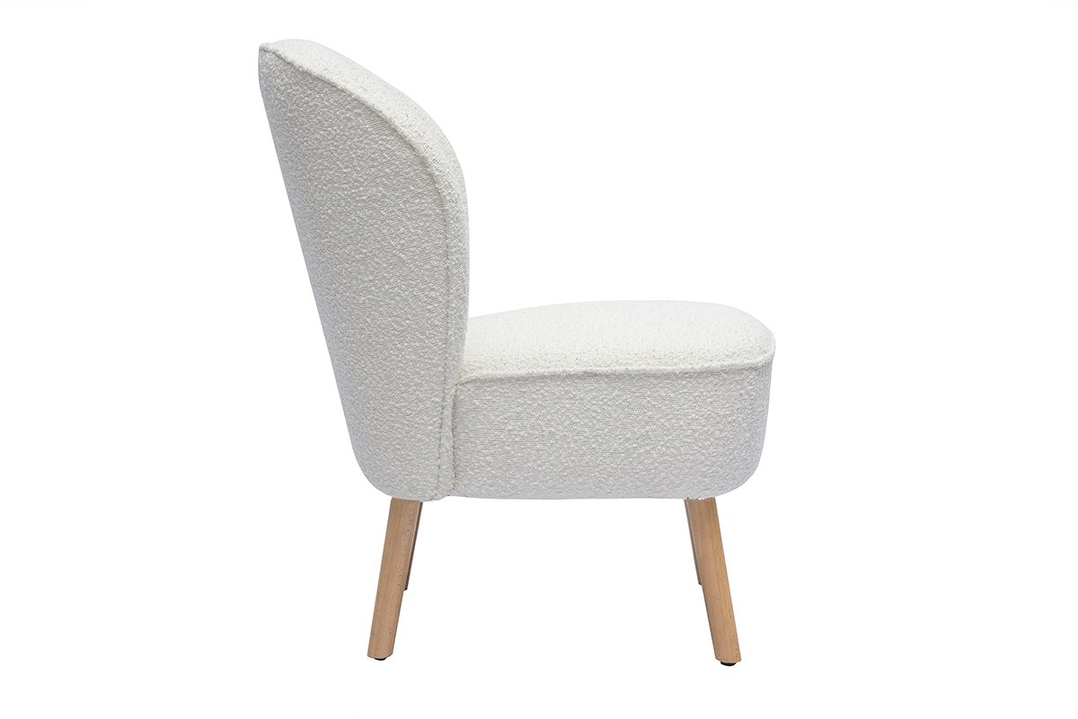 Poltrona scandinava in tessuto effetto lana boucle bianco e legno chiaro AMANITA
