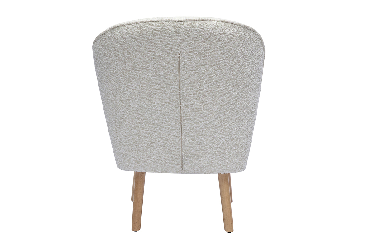 Poltrona scandinava in tessuto effetto lana boucle bianco e legno chiaro AMANITA