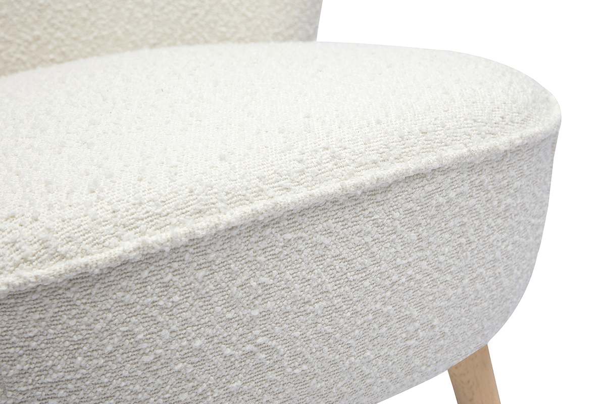 Poltrona scandinava in tessuto effetto lana boucle bianco e legno chiaro AMANITA
