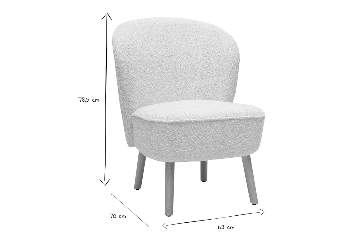 Poltrona scandinava in tessuto effetto lana boucle bianco e legno chiaro AMANITA