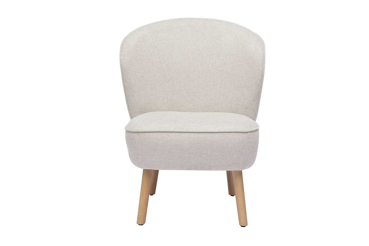 Poltrona scandinava in tessuto effetto velluto beige e legno chiaro AMANITA