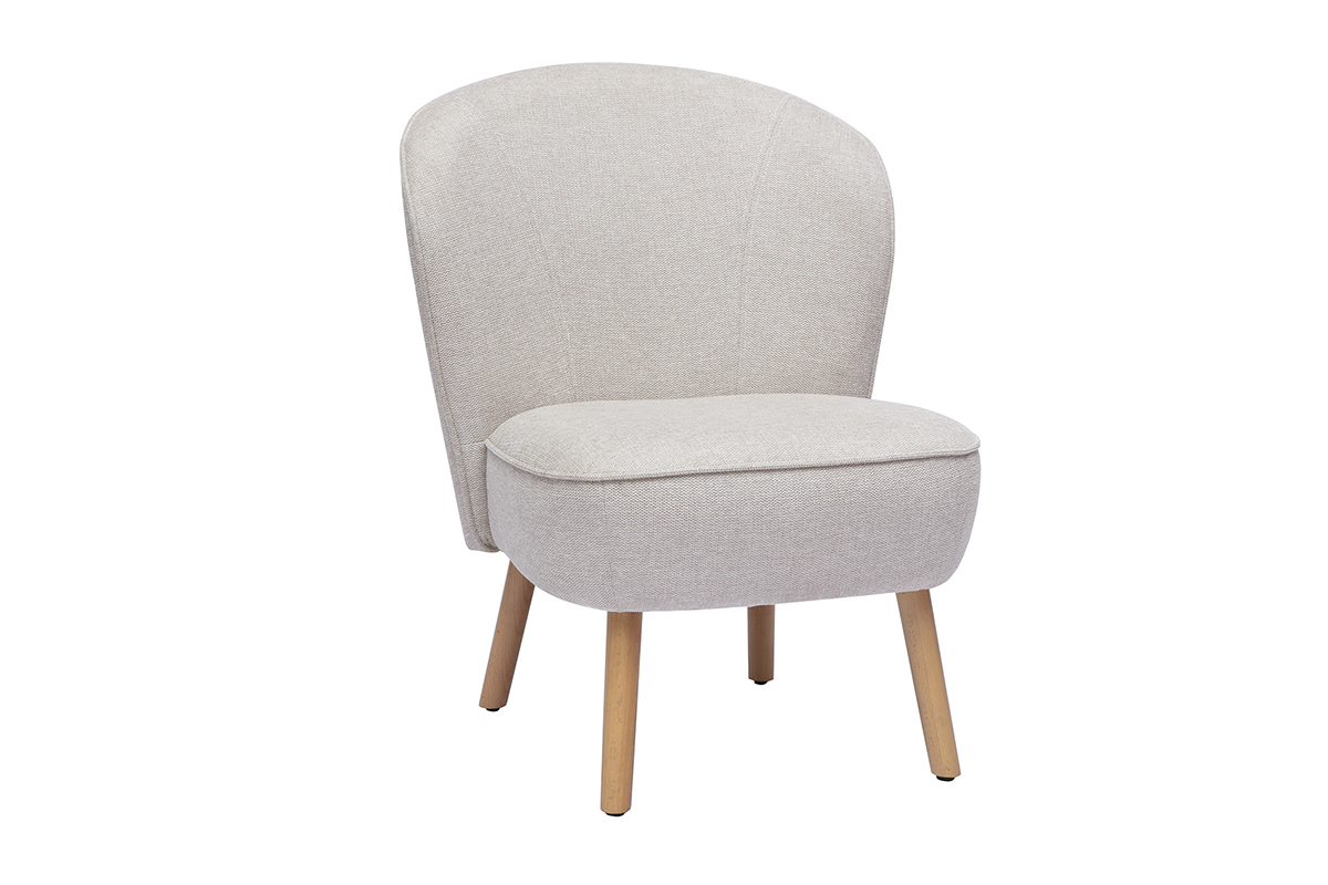 Poltrona scandinava in tessuto effetto velluto beige e legno chiaro AMANITA