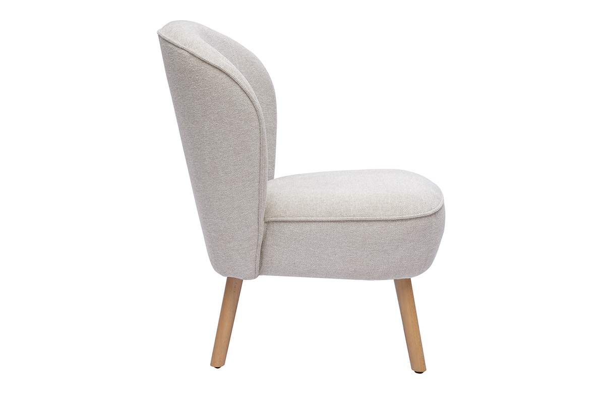 Poltrona scandinava in tessuto effetto velluto beige e legno chiaro AMANITA