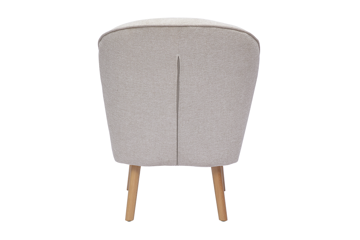 Poltrona scandinava in tessuto effetto velluto beige e legno chiaro AMANITA
