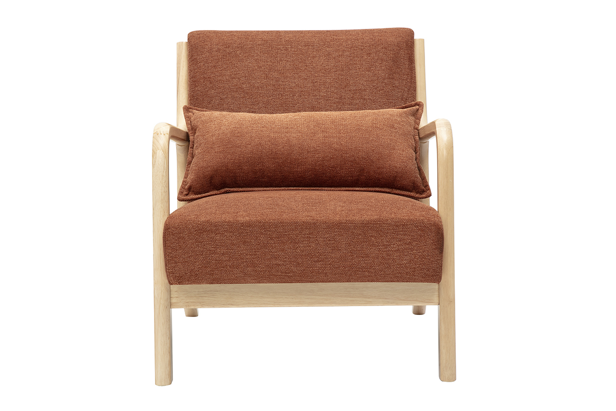 Poltrona scandinava in tessuto effetto velluto color bruciato e legno massello chiaro DERRY