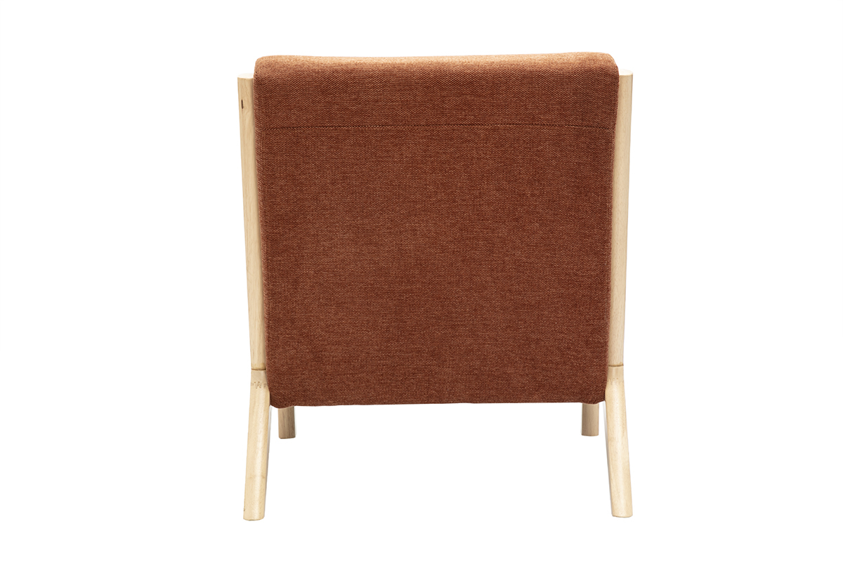 Poltrona scandinava in tessuto effetto velluto color bruciato e legno massello chiaro DERRY