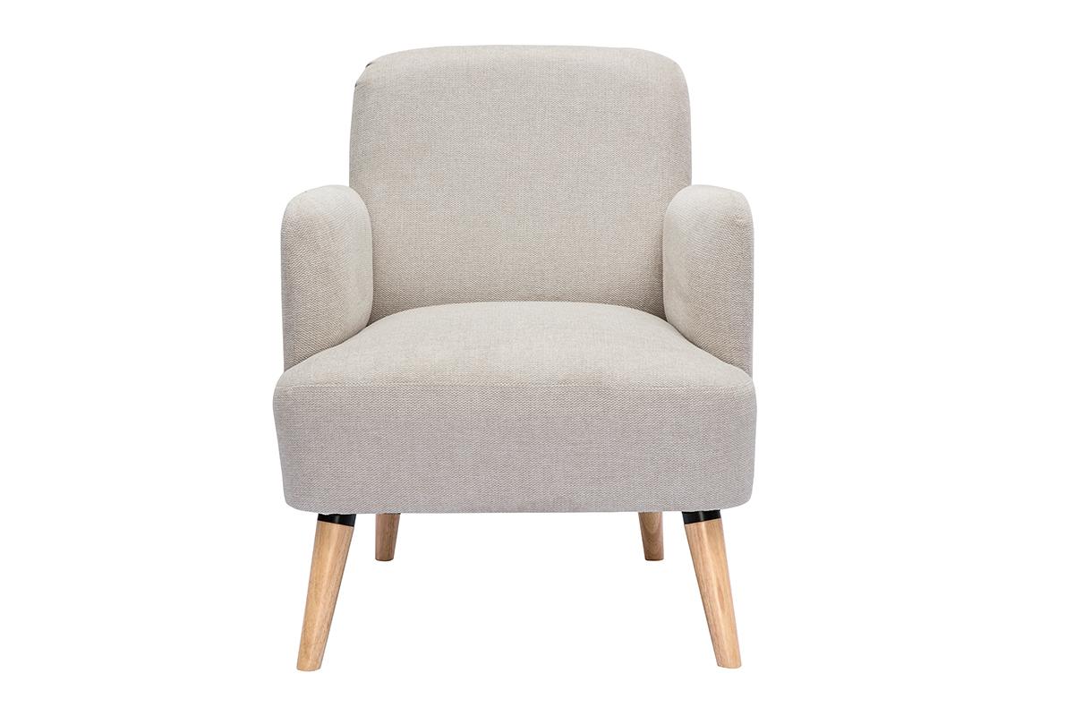 Poltrona scandinava in tessuto effetto velluto testurizzato beige e legno ISKO