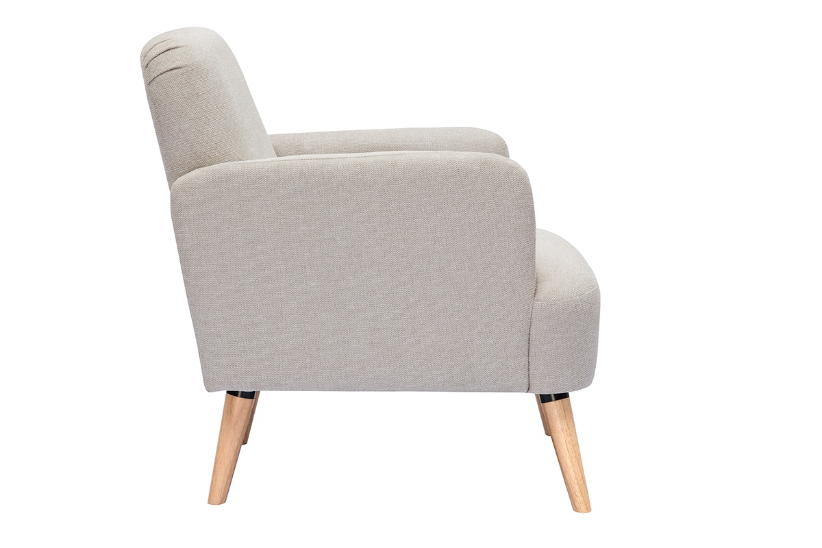 Poltrona scandinava in tessuto effetto velluto testurizzato beige e legno ISKO