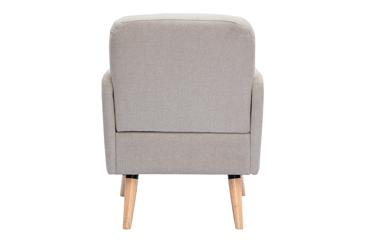 Poltrona scandinava in tessuto effetto velluto testurizzato beige e legno ISKO