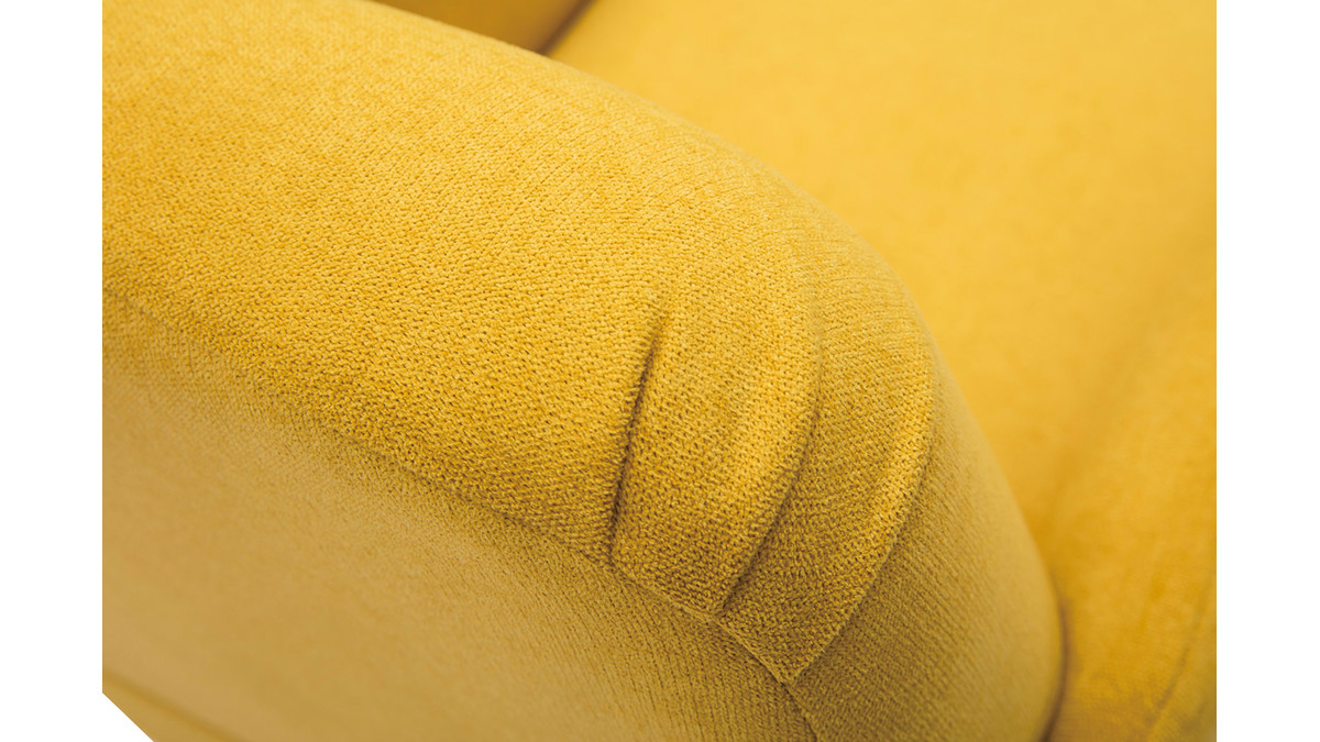 Poltrona scandinava in tessuto effetto velluto testurizzato giallo senape e legno ISKO