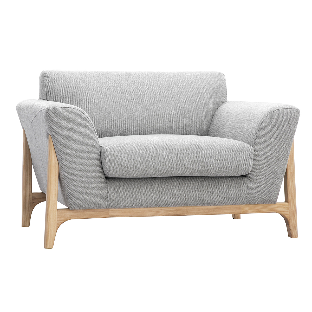 Poltrona scandinava in tessuto effetto velluto testurizzato grigio chiaro e frassino ASAKO