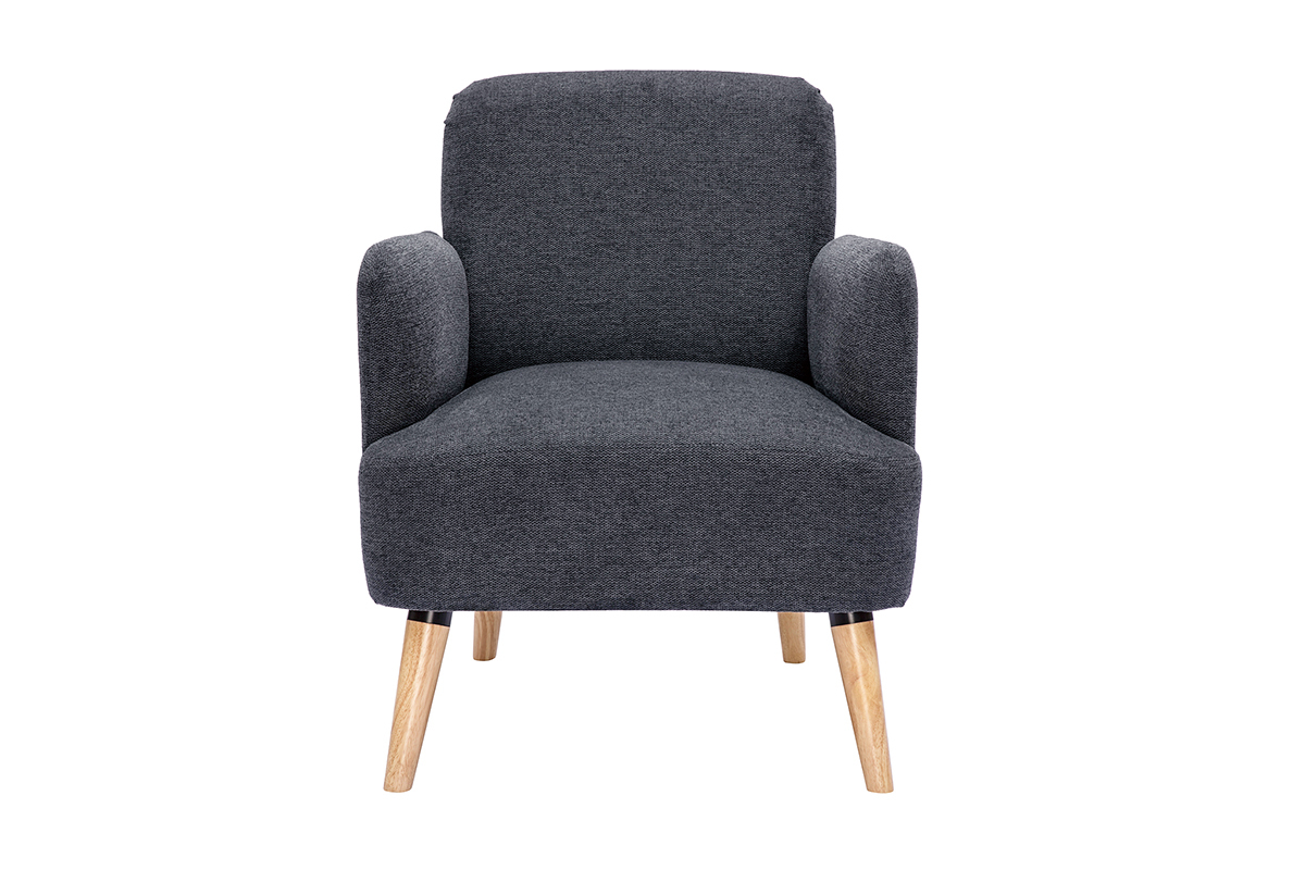 Poltrona scandinava in tessuto effetto velluto testurizzato grigio scuro e legno chiaro ISKO