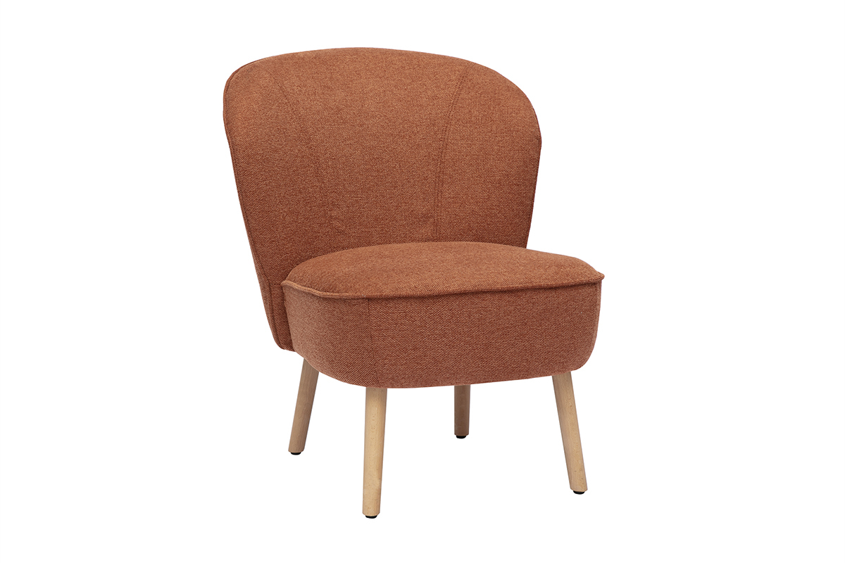 Poltrona scandinava in tessuto effetto velluto testurizzato terra bruciata e legno chiaro AMANITA