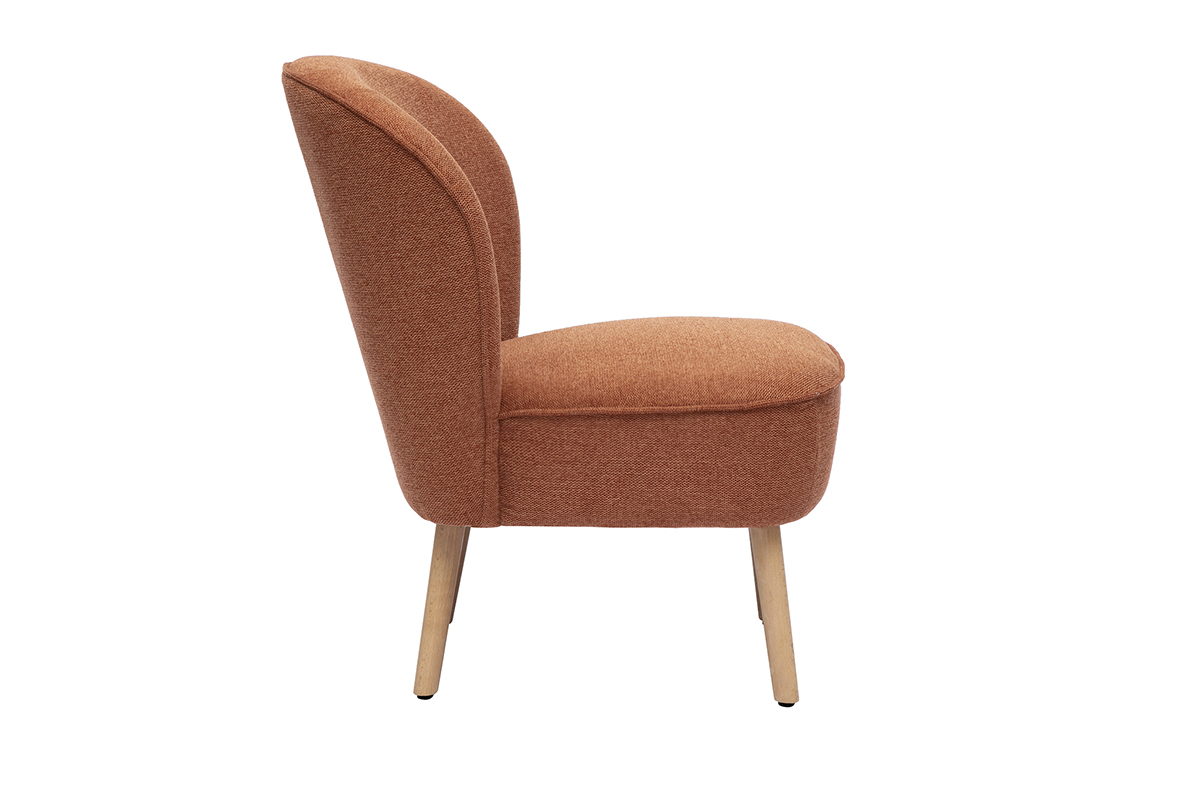 Poltrona scandinava in tessuto effetto velluto testurizzato terra bruciata e legno chiaro AMANITA