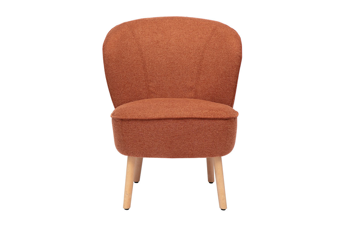 Poltrona scandinava in tessuto effetto velluto testurizzato terra bruciata e legno chiaro AMANITA
