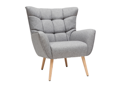 Poltrona scandinava in tessuto grigio chiaro e legno AVERY