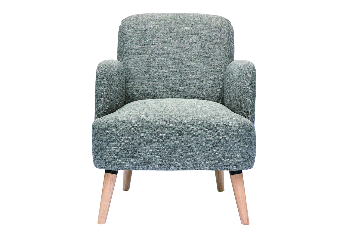 Poltrona scandinava in tessuto grigio chiaro e legno chiaro ISKO