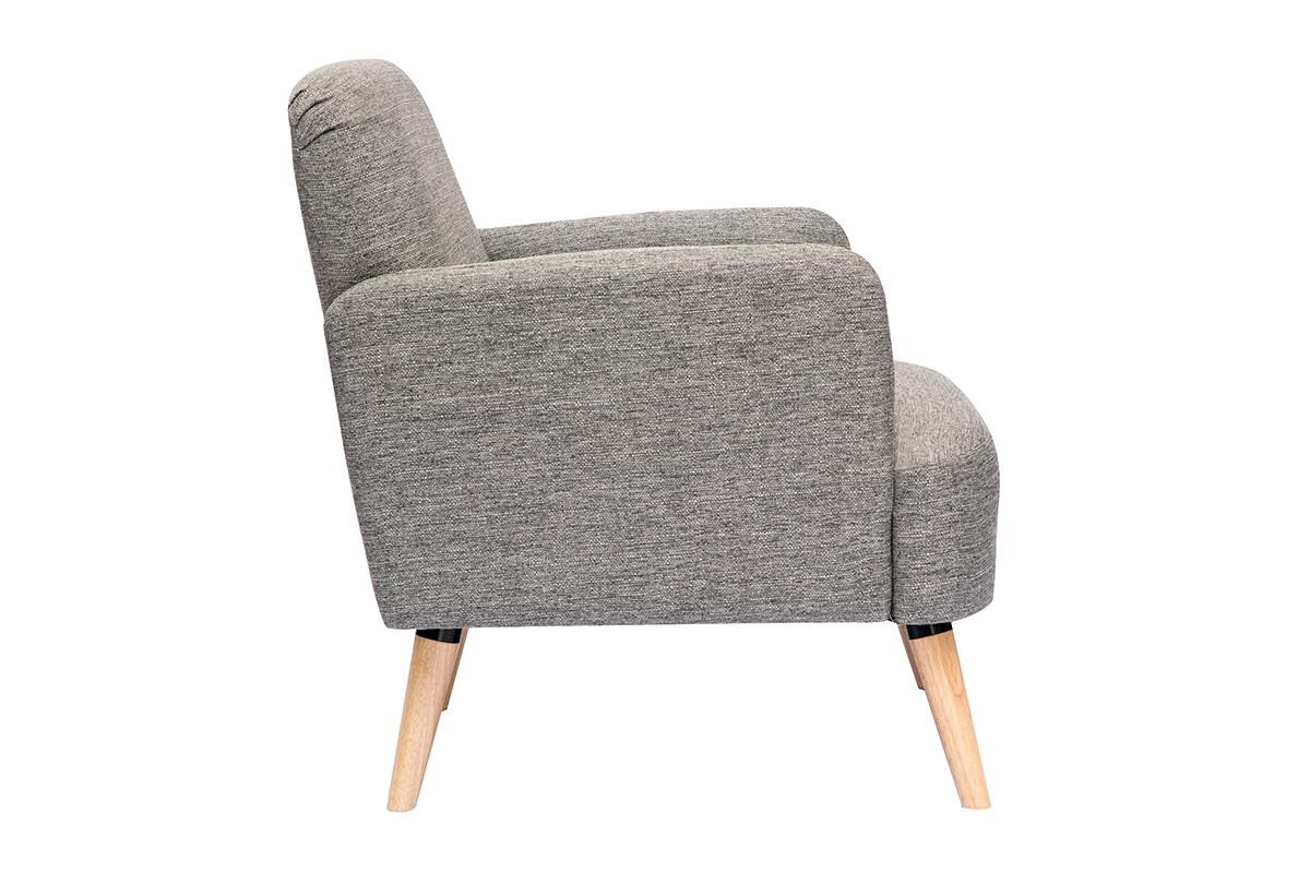 Poltrona scandinava in tessuto grigio chiaro e legno chiaro ISKO