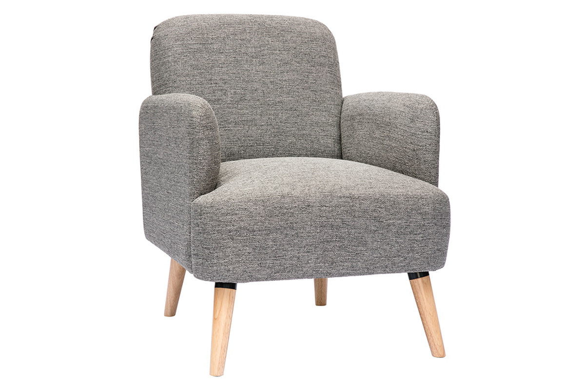 Poltrona scandinava in tessuto grigio chiaro e legno chiaro ISKO