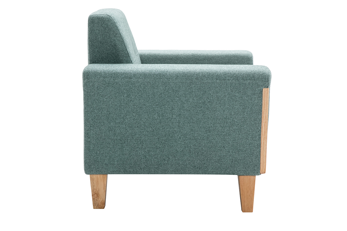 Poltrona scandinava in tessuto grigio-verde e legno chiaro FJORD