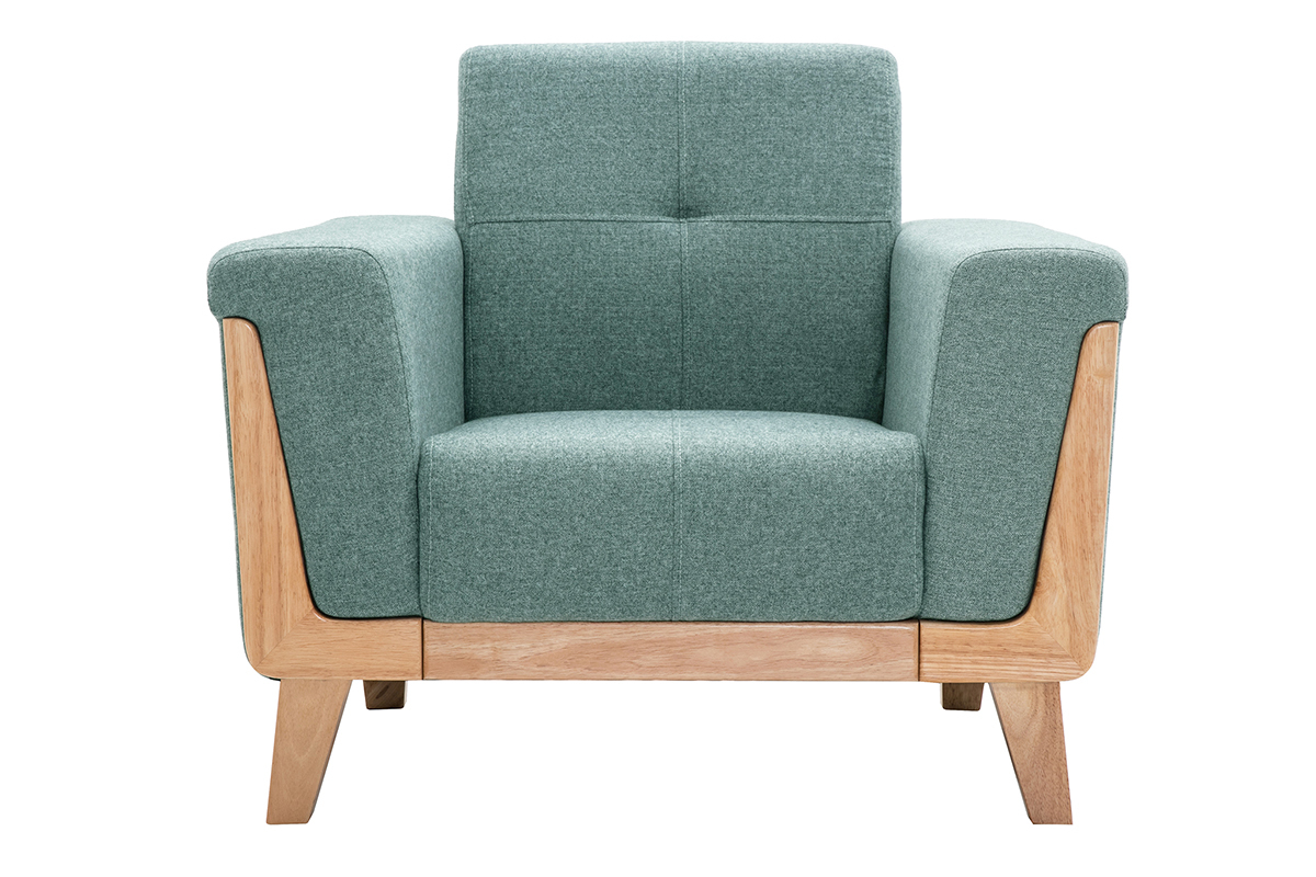 Poltrona scandinava in tessuto grigio-verde e legno chiaro FJORD