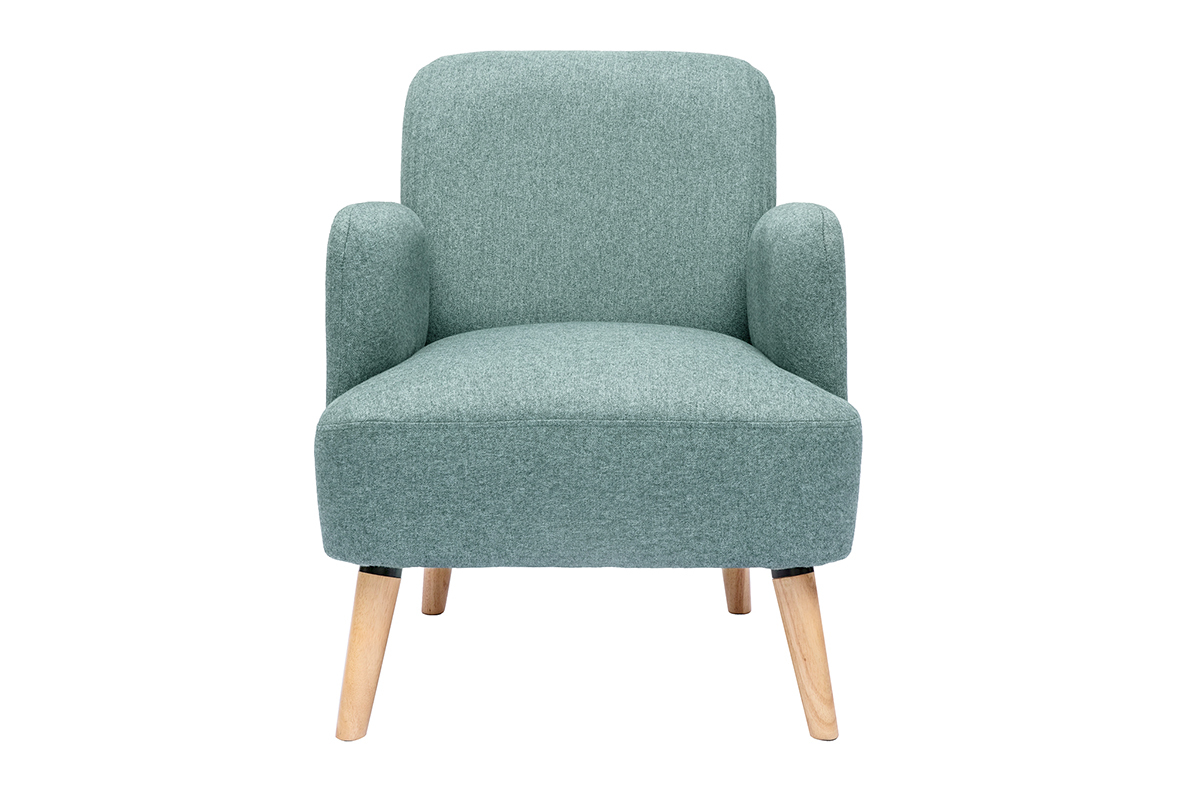 Poltrona scandinava in tessuto grigio verde e legno chiaro ISKO