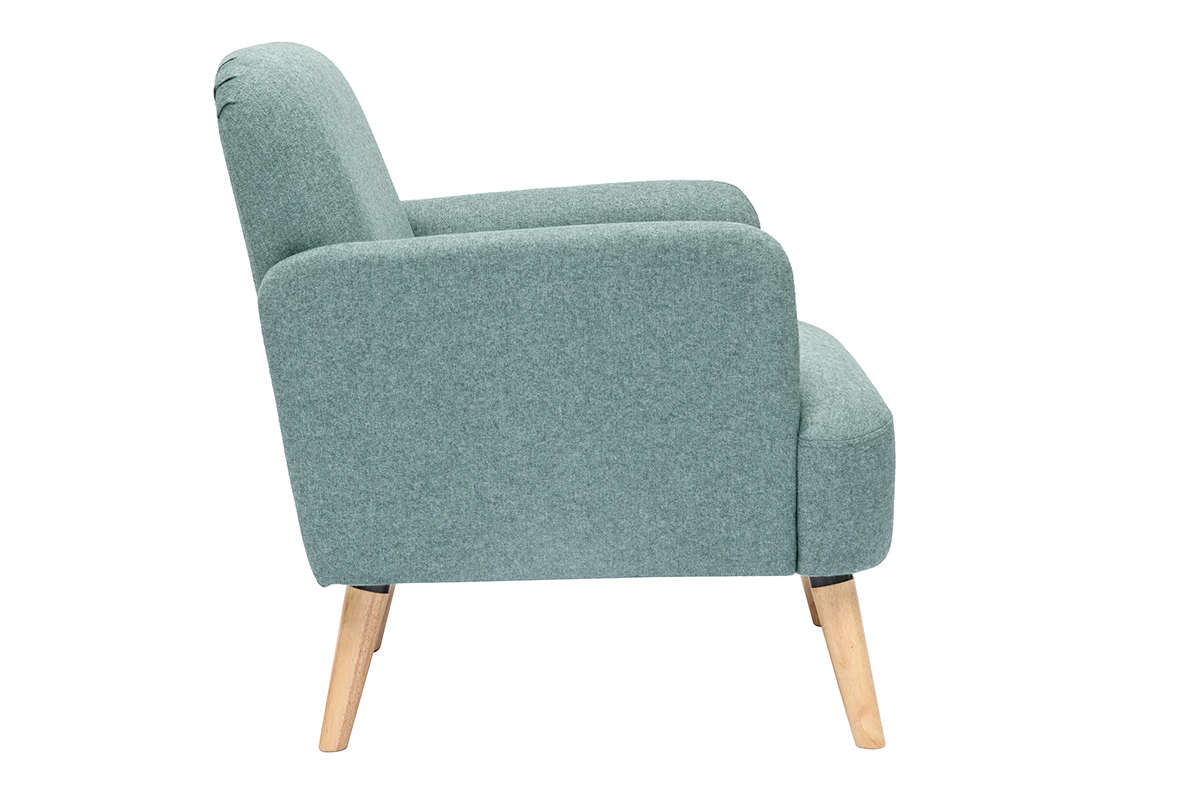 Poltrona scandinava in tessuto grigio verde e legno chiaro ISKO