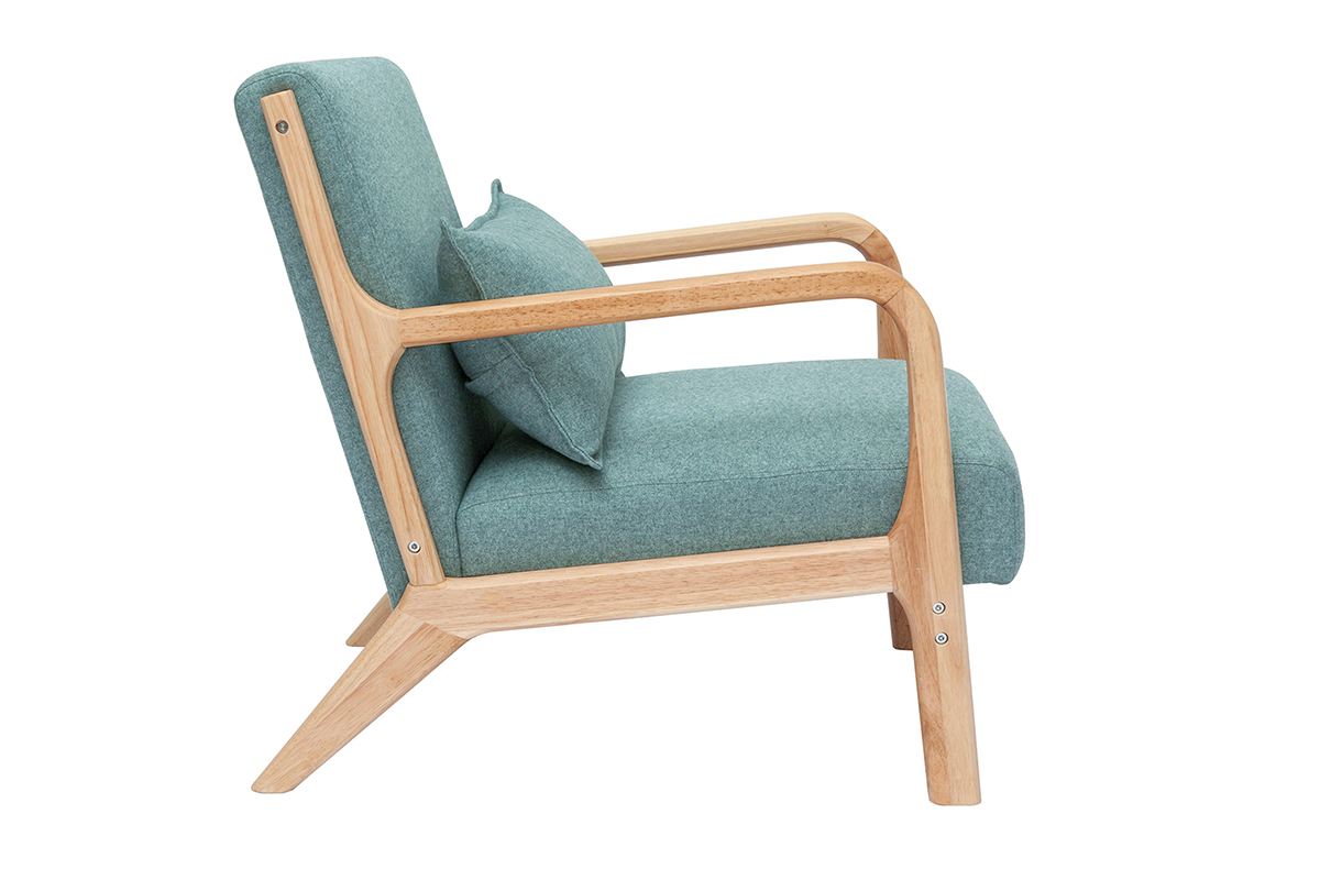 Poltrona scandinava in tessuto grigio verde e legno massello chiaro DERRY