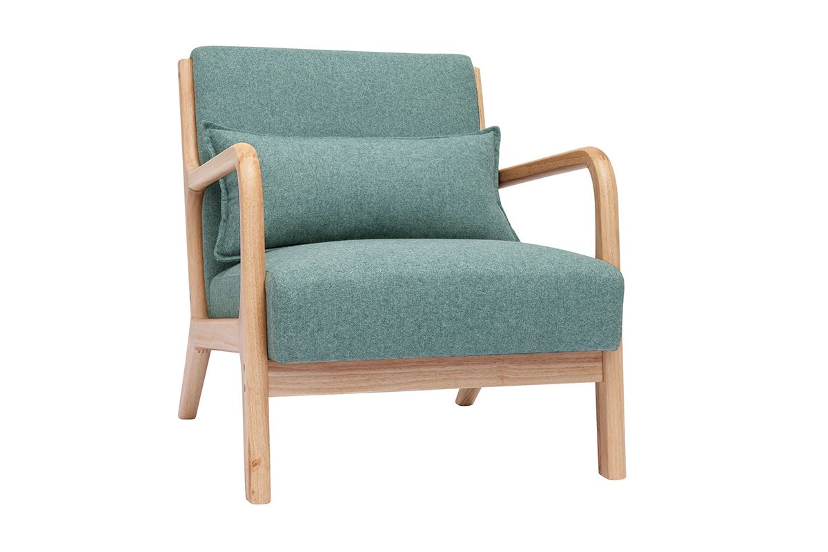 Poltrona scandinava in tessuto grigio verde e legno massello chiaro DERRY