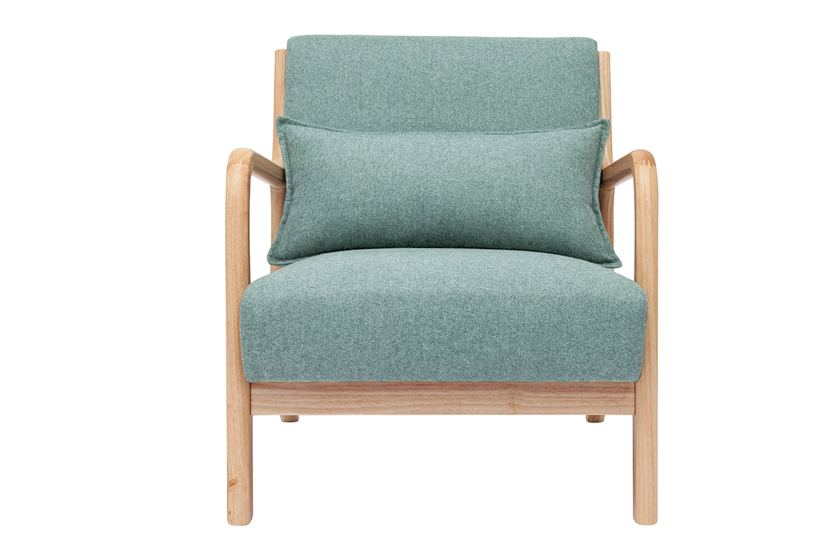 Poltrona scandinava in tessuto grigio verde e legno massello chiaro DERRY